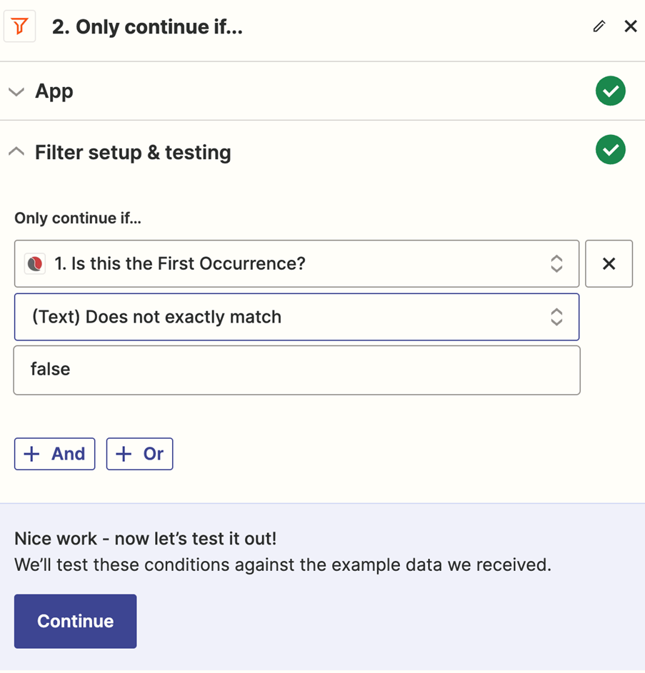 You can then define filters. In this case we want to avoid flooding the issue tracker with multiple errors of the same type. The filter below passes an error that occurs the first time the error has been identified as being critical or major which the error algorithm determines when it has seen this error impacting either many users, or on an important part of the user experience such as a check-out procedure in an ecommerce application or a course enrollment or completion step in an elearning management system.
